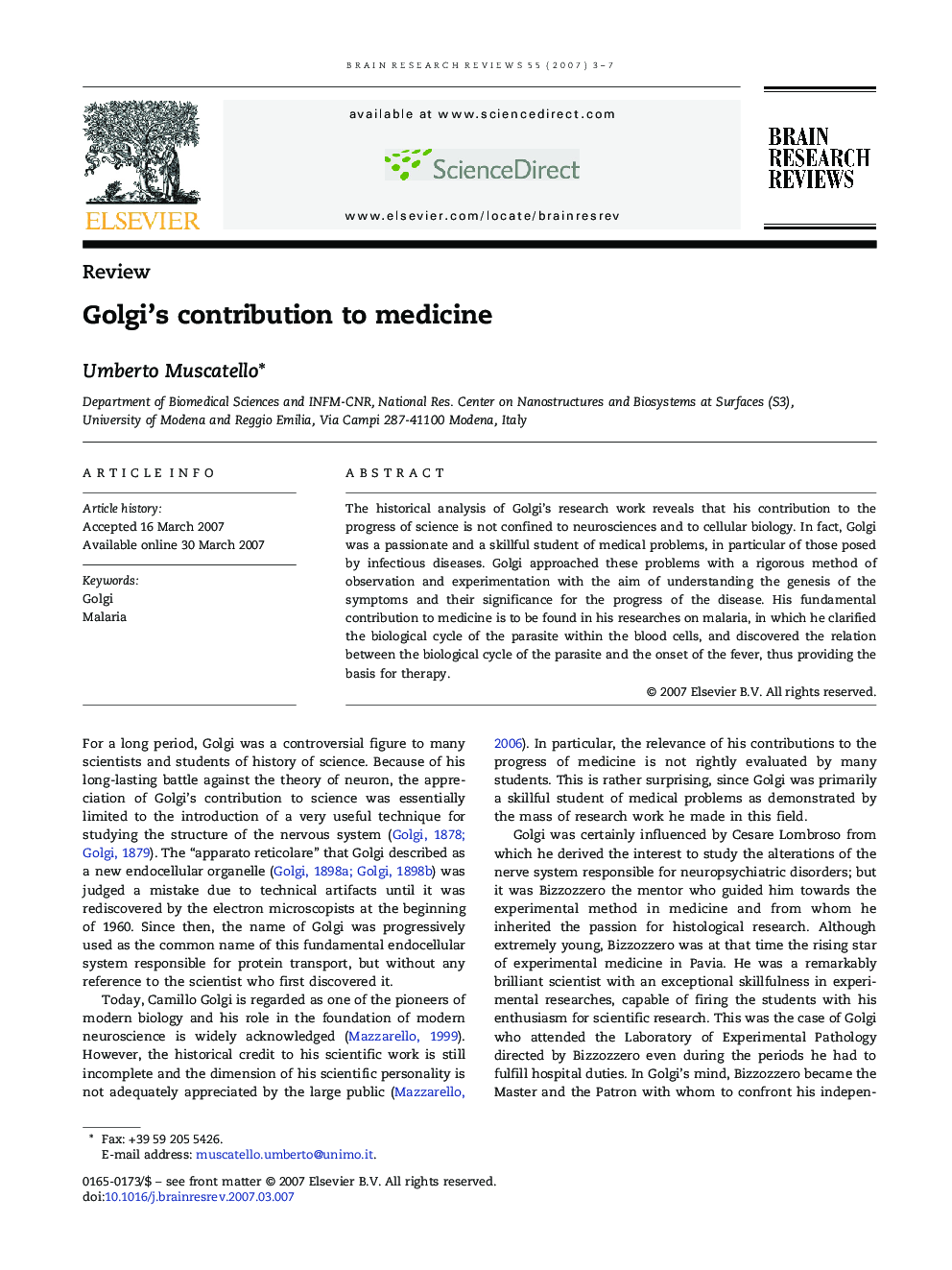 Golgi's contribution to medicine