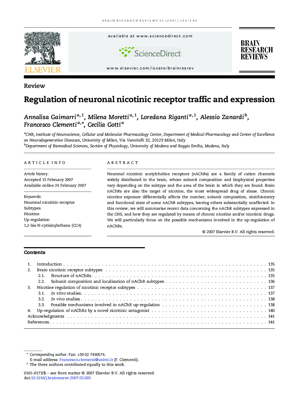 Regulation of neuronal nicotinic receptor traffic and expression