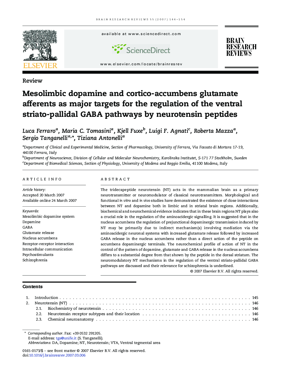 Mesolimbic dopamine and cortico-accumbens glutamate afferents as major targets for the regulation of the ventral striato-pallidal GABA pathways by neurotensin peptides