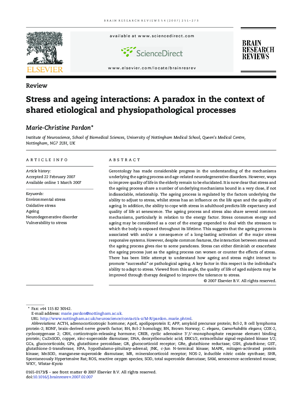 Stress and ageing interactions: A paradox in the context of shared etiological and physiopathological processes