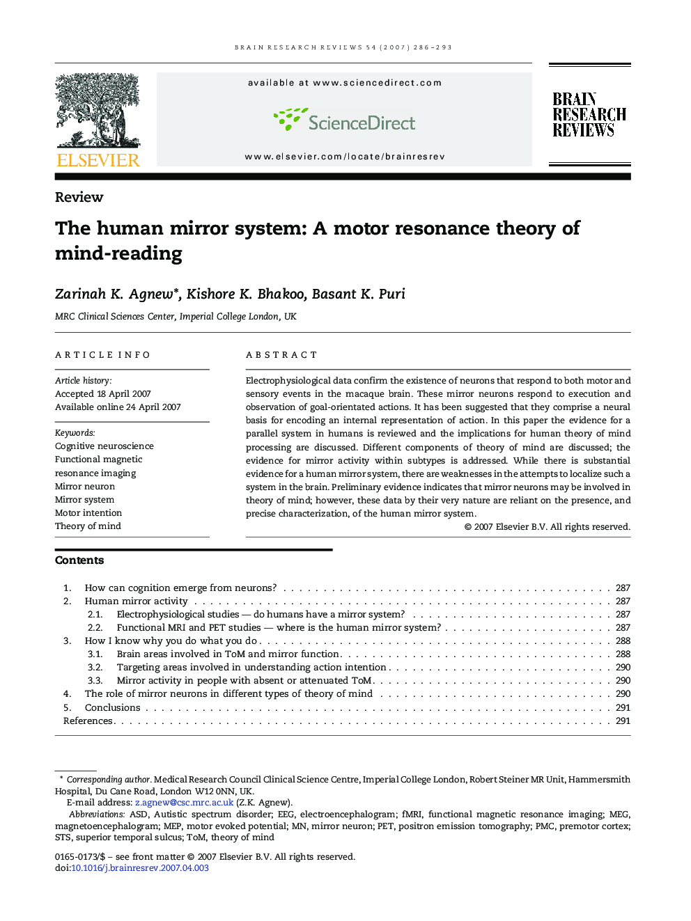 The human mirror system: A motor resonance theory of mind-reading