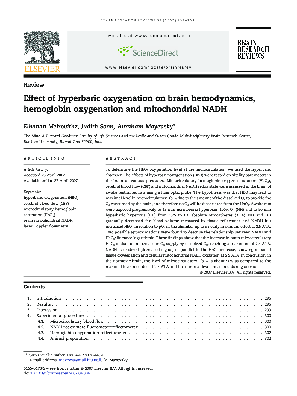 Effect of hyperbaric oxygenation on brain hemodynamics, hemoglobin oxygenation and mitochondrial NADH