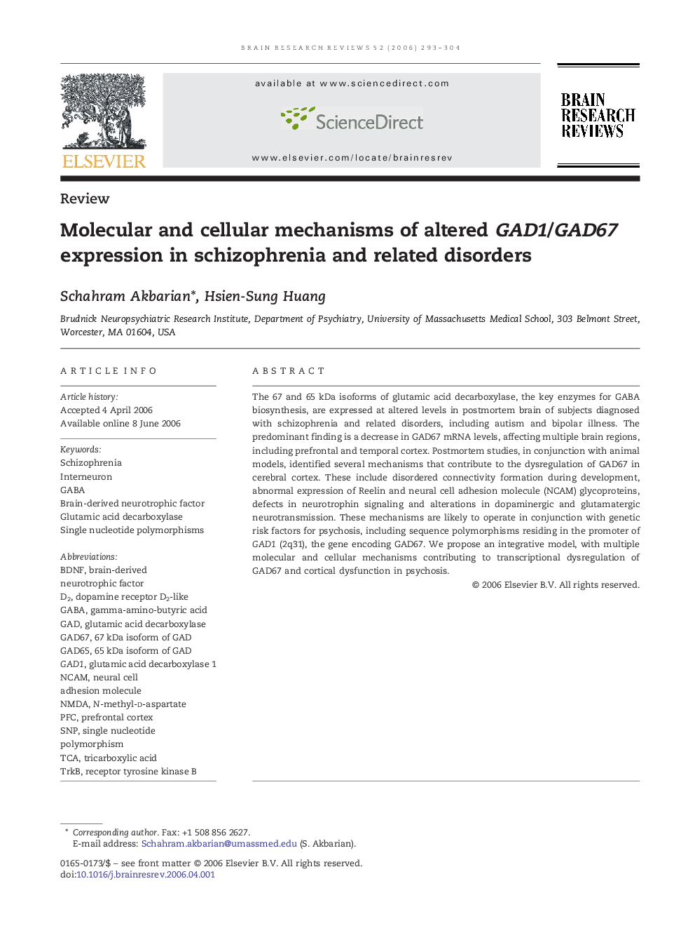 Molecular and cellular mechanisms of altered GAD1/GAD67 expression in schizophrenia and related disorders