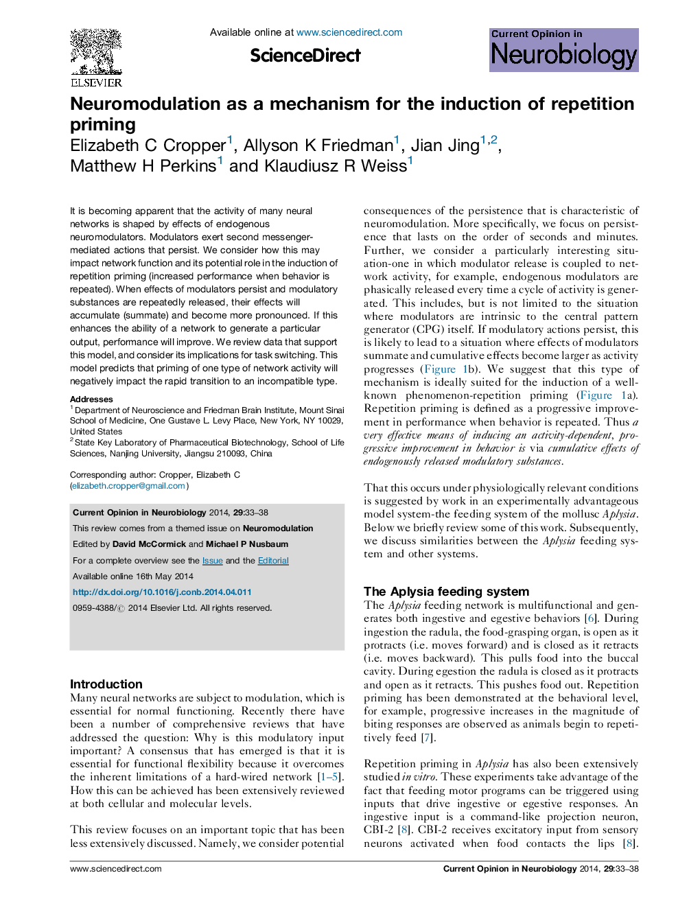 Neuromodulation as a mechanism for the induction of repetition priming