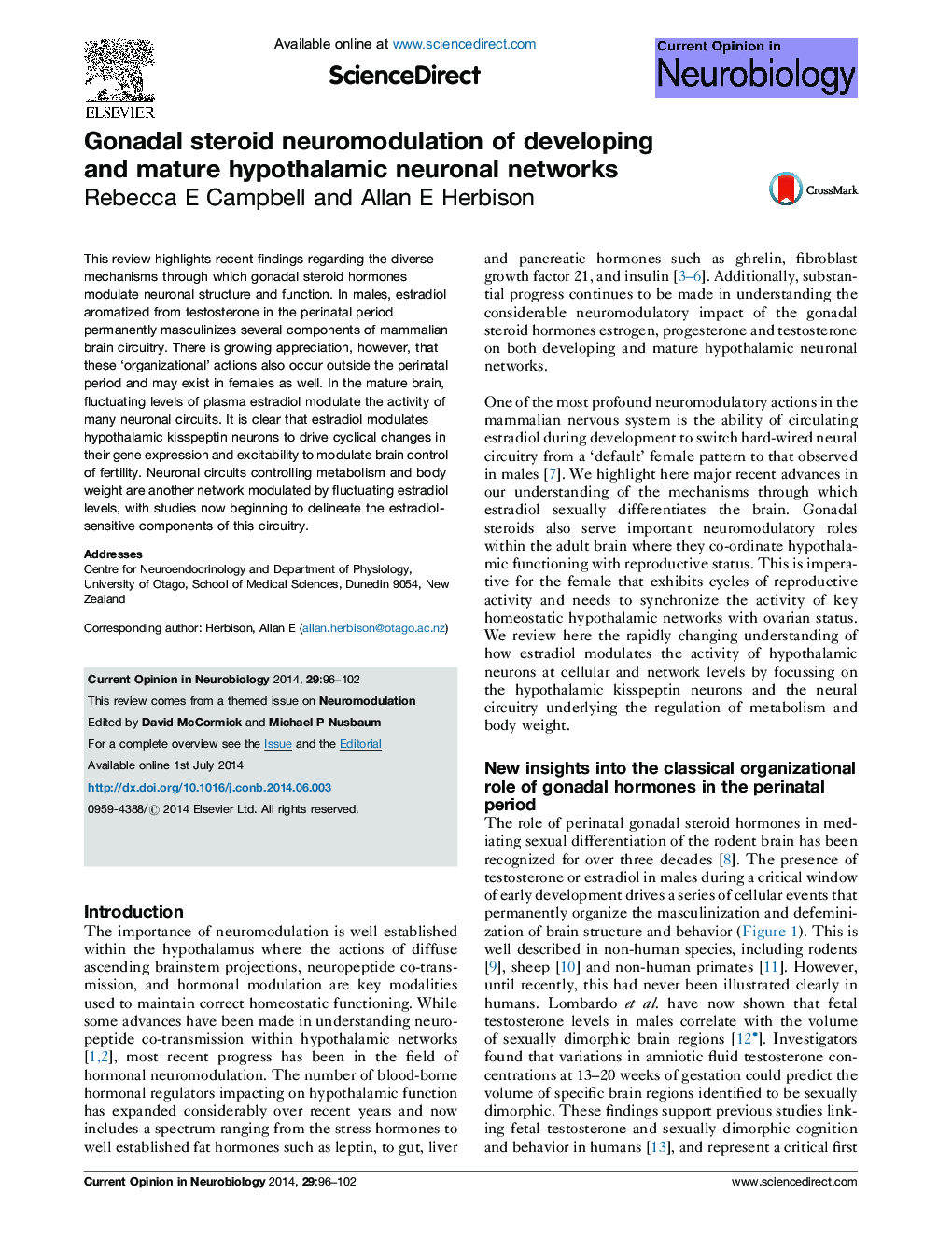 Gonadal steroid neuromodulation of developing and mature hypothalamic neuronal networks