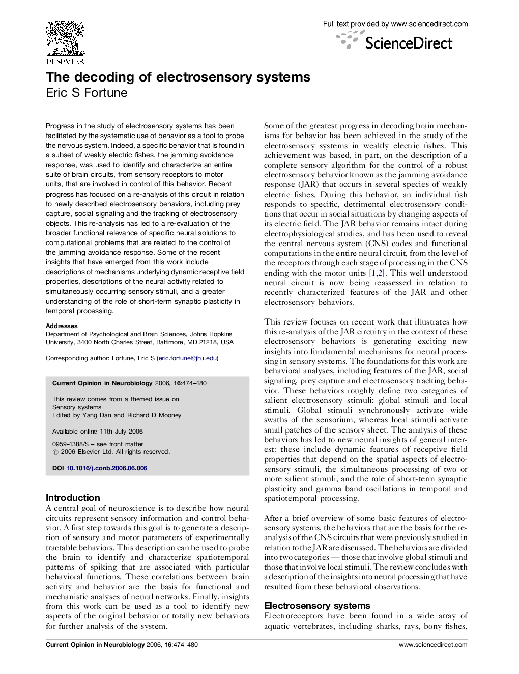 The decoding of electrosensory systems