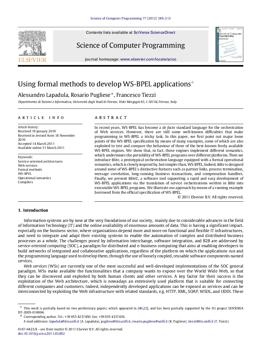 Using formal methods to develop WS-BPEL applications 