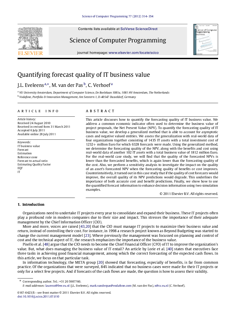 Quantifying forecast quality of IT business value