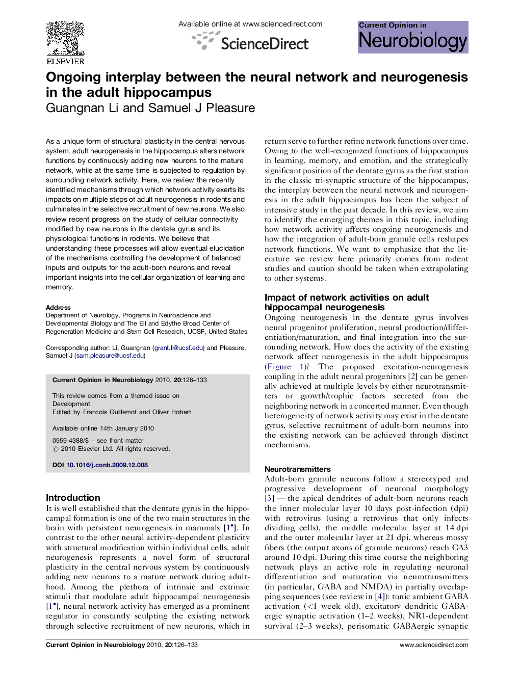 Ongoing interplay between the neural network and neurogenesis in the adult hippocampus