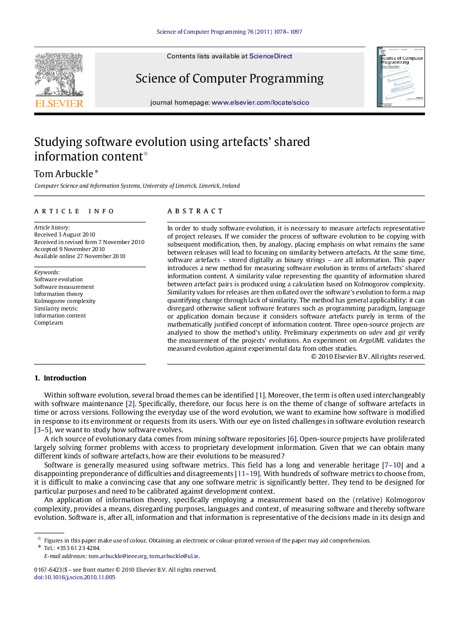 Studying software evolution using artefacts’ shared information content 