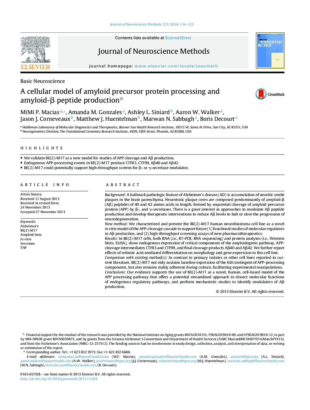 A cellular model of amyloid precursor protein processing and amyloid-β peptide production 