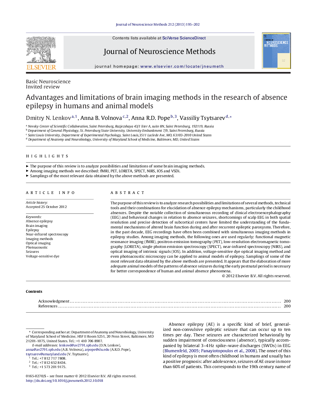 Advantages and limitations of brain imaging methods in the research of absence epilepsy in humans and animal models