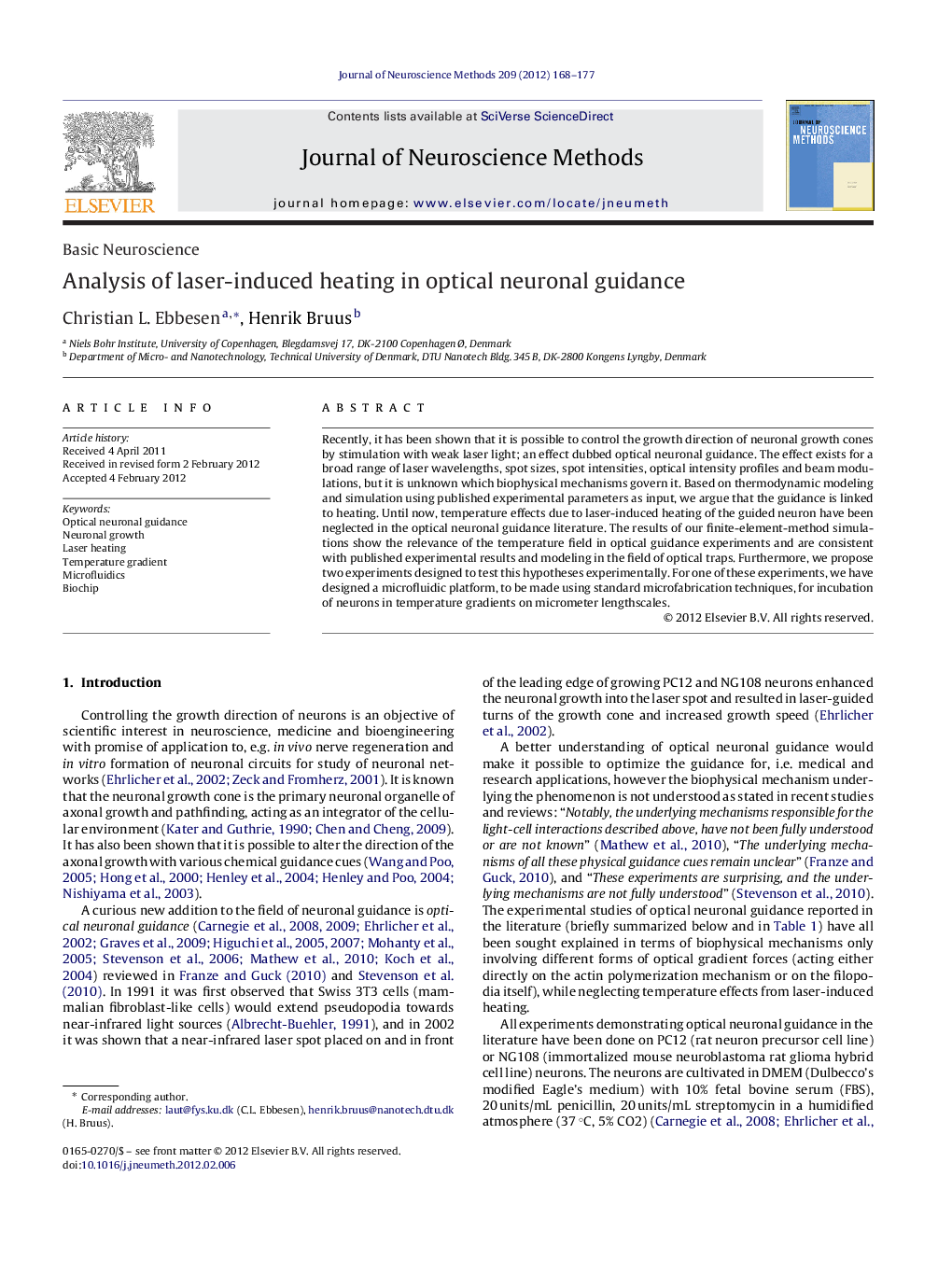 عکس صفحه اول مقاله: Analysis of laser-induced heating in optical neuronal guidance Analysis of laser-induced heating in optical neuronal guidance