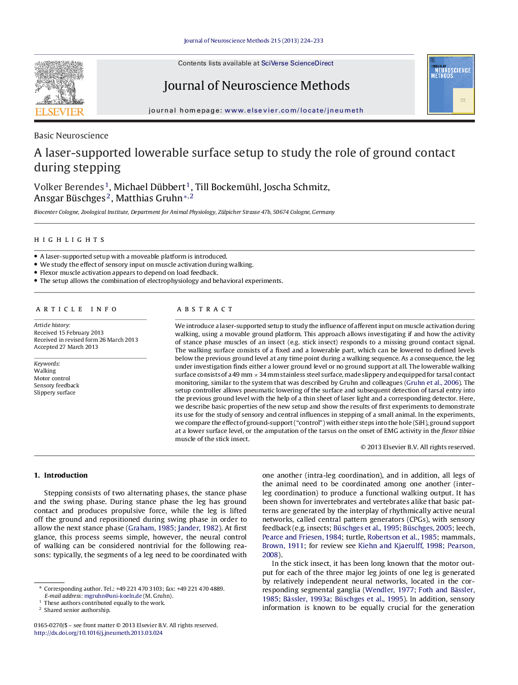 عکس صفحه اول مقاله: A laser-supported lowerable surface setup to study the role of ground contact during stepping A laser-supported lowerable surface setup to study the role of ground contact during stepping