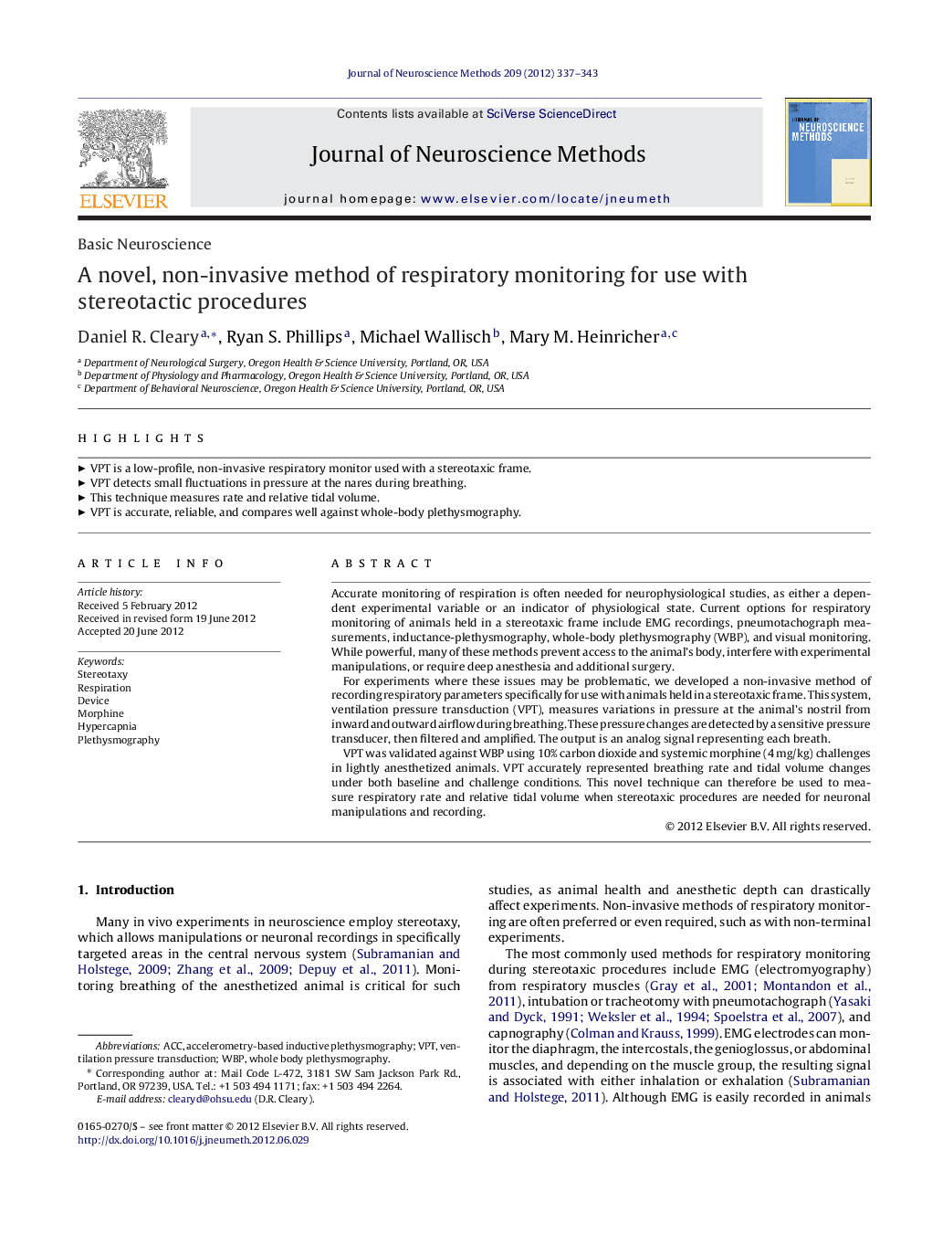 A novel, non-invasive method of respiratory monitoring for use with stereotactic procedures