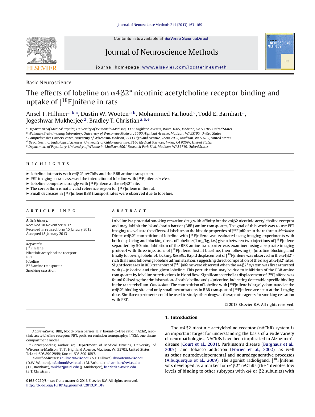 The effects of lobeline on α4β2* nicotinic acetylcholine receptor binding and uptake of [18F]nifene in rats