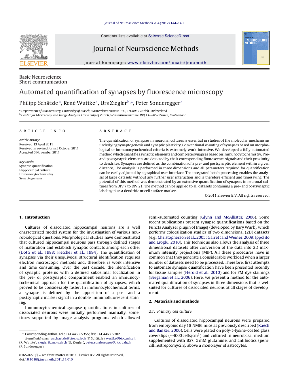 Automated quantification of synapses by fluorescence microscopy