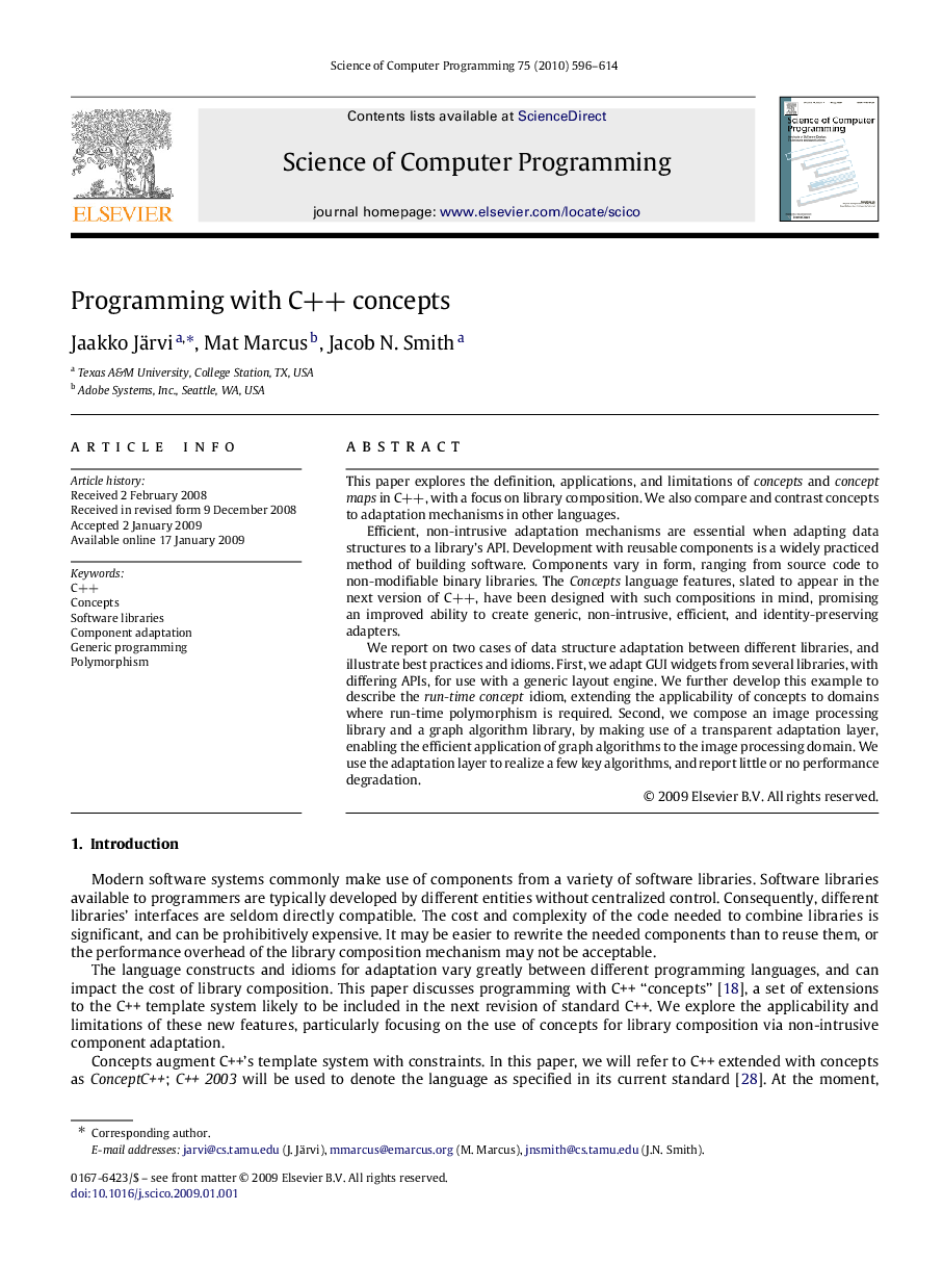 Programming with C++ concepts