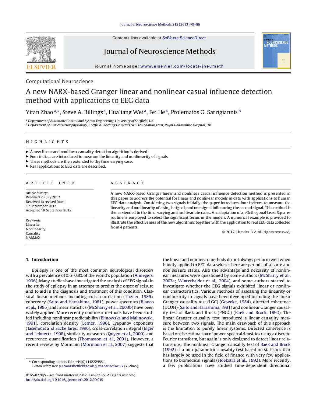 A new NARX-based Granger linear and nonlinear casual influence detection method with applications to EEG data