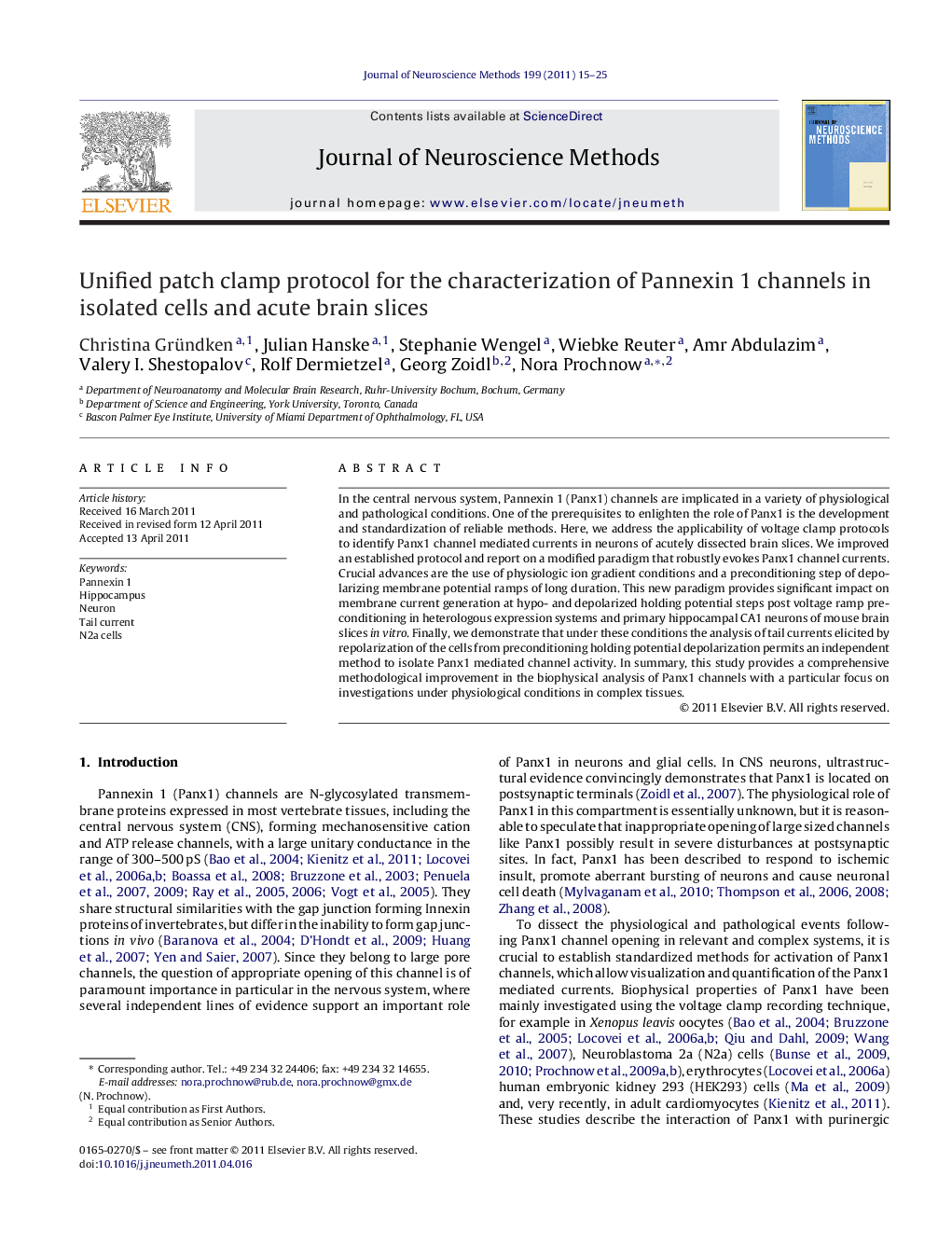 Unified patch clamp protocol for the characterization of Pannexin 1 channels in isolated cells and acute brain slices