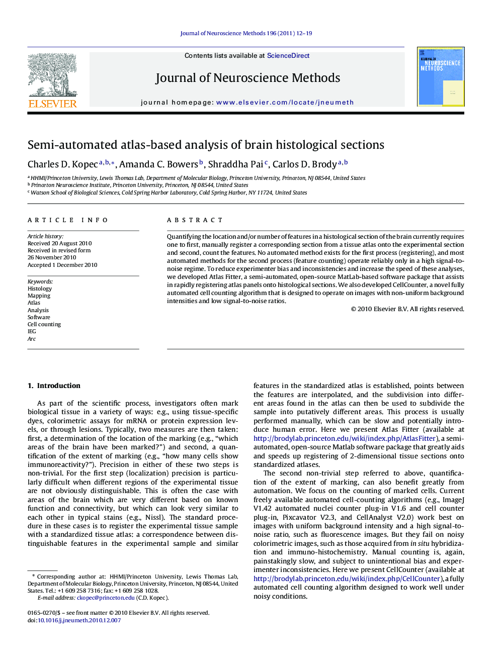 Semi-automated atlas-based analysis of brain histological sections