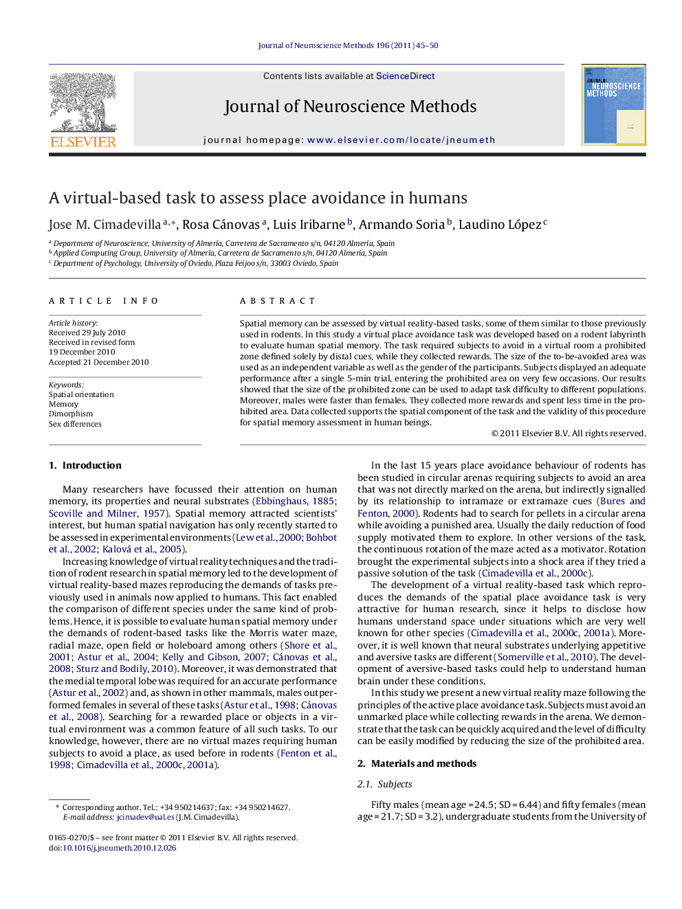 A virtual-based task to assess place avoidance in humans