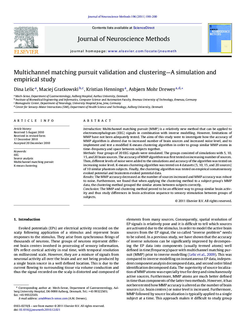 Multichannel matching pursuit validation and clustering-A simulation and empirical study