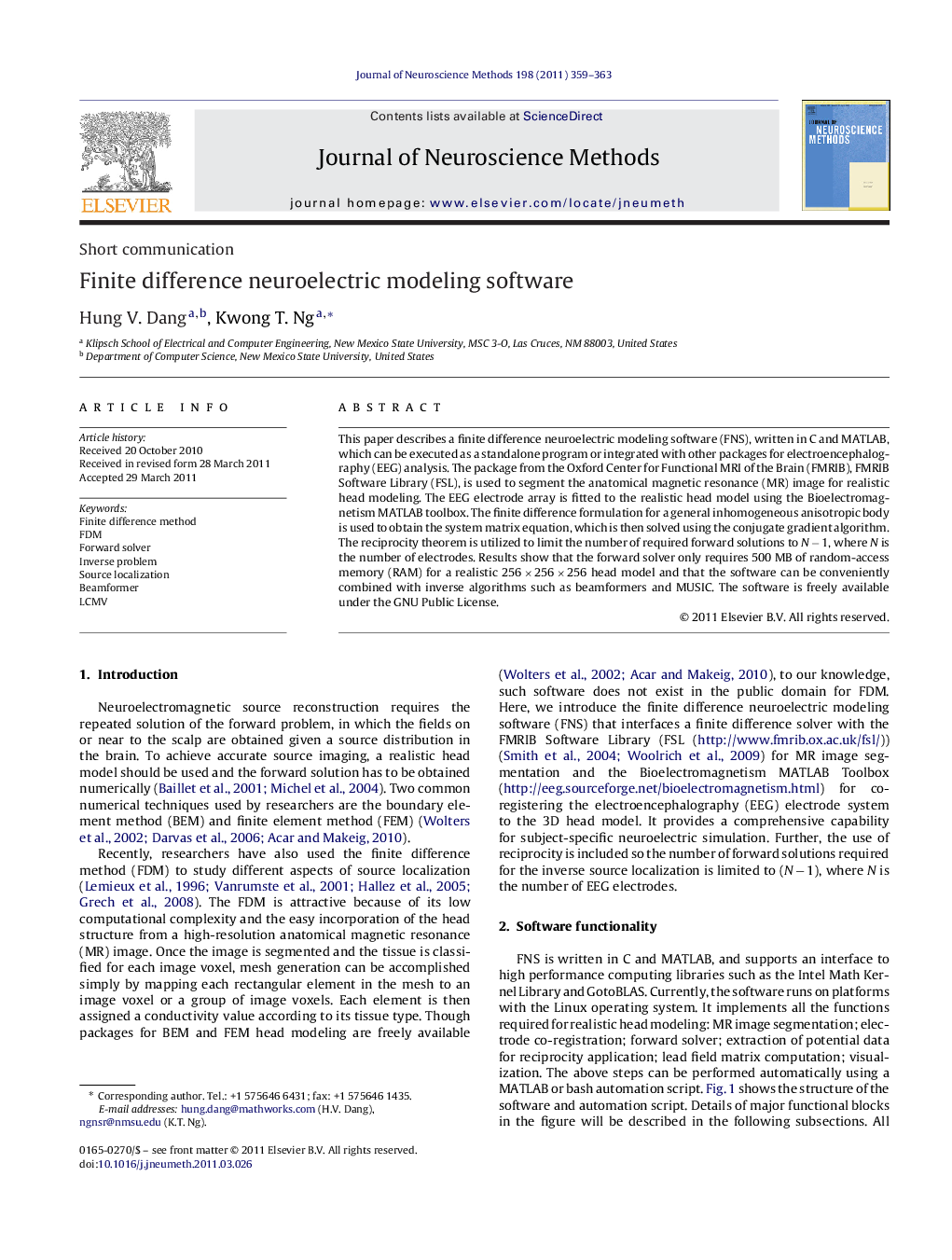 Finite difference neuroelectric modeling software