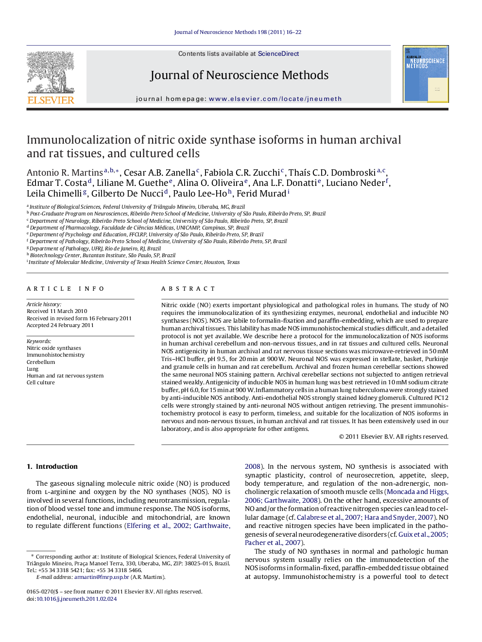 Immunolocalization of nitric oxide synthase isoforms in human archival and rat tissues, and cultured cells