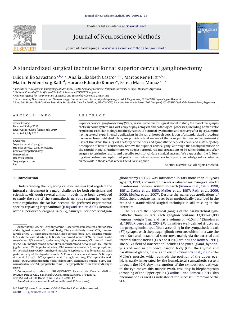 A standardized surgical technique for rat superior cervical ganglionectomy