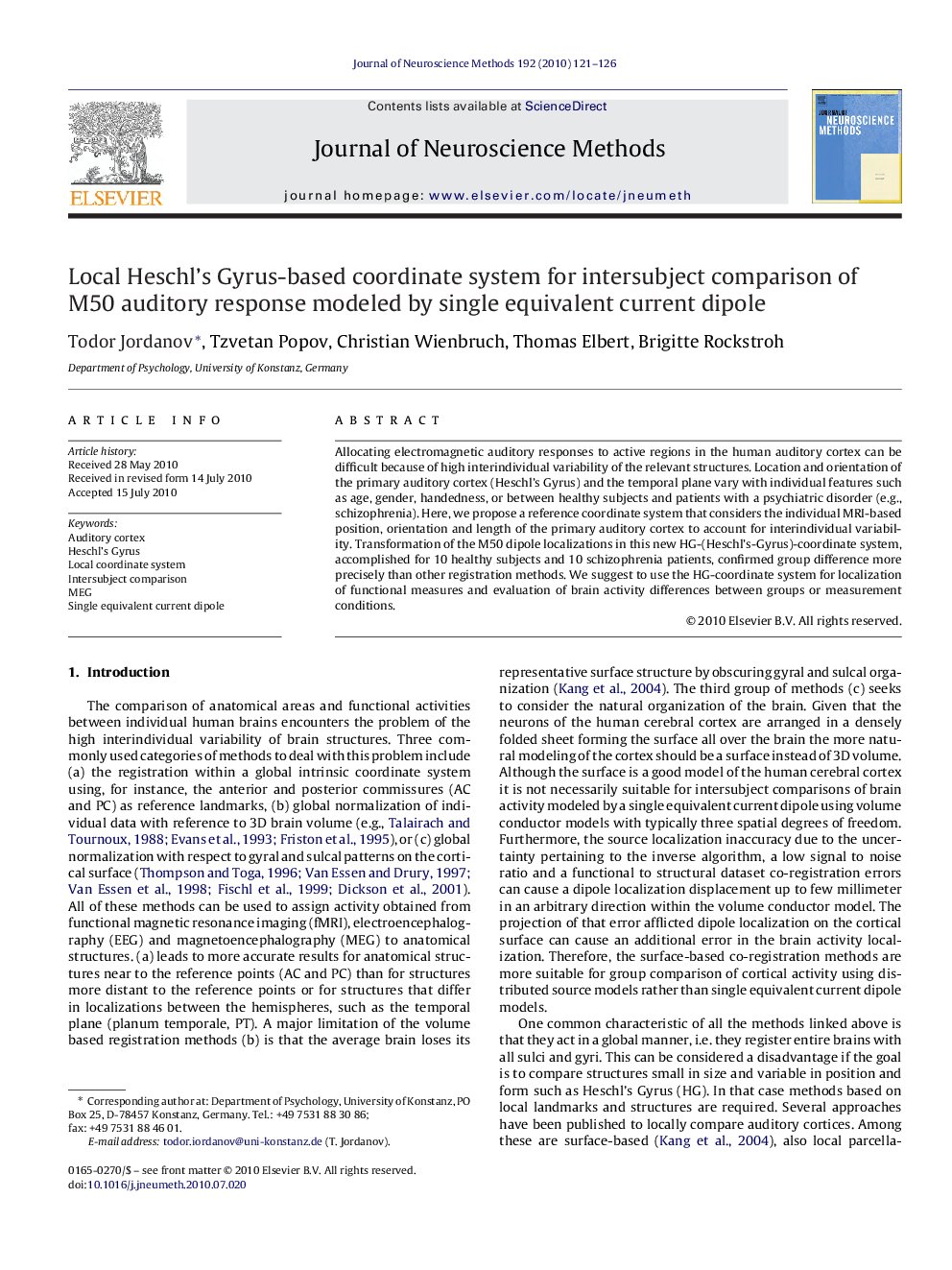 Local Heschl's Gyrus-based coordinate system for intersubject comparison of M50 auditory response modeled by single equivalent current dipole