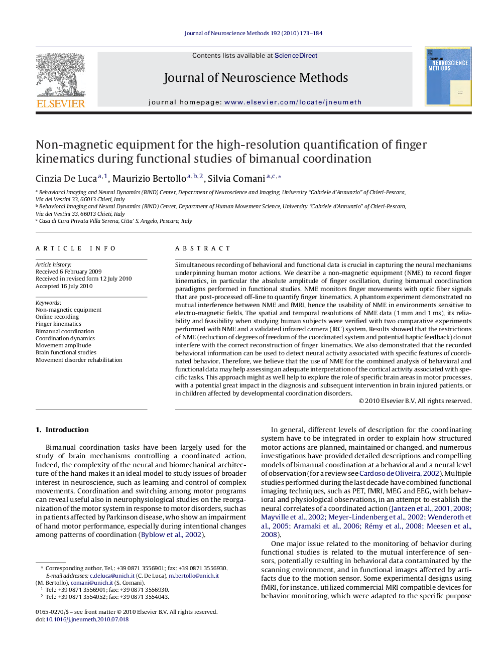 Non-magnetic equipment for the high-resolution quantification of finger kinematics during functional studies of bimanual coordination