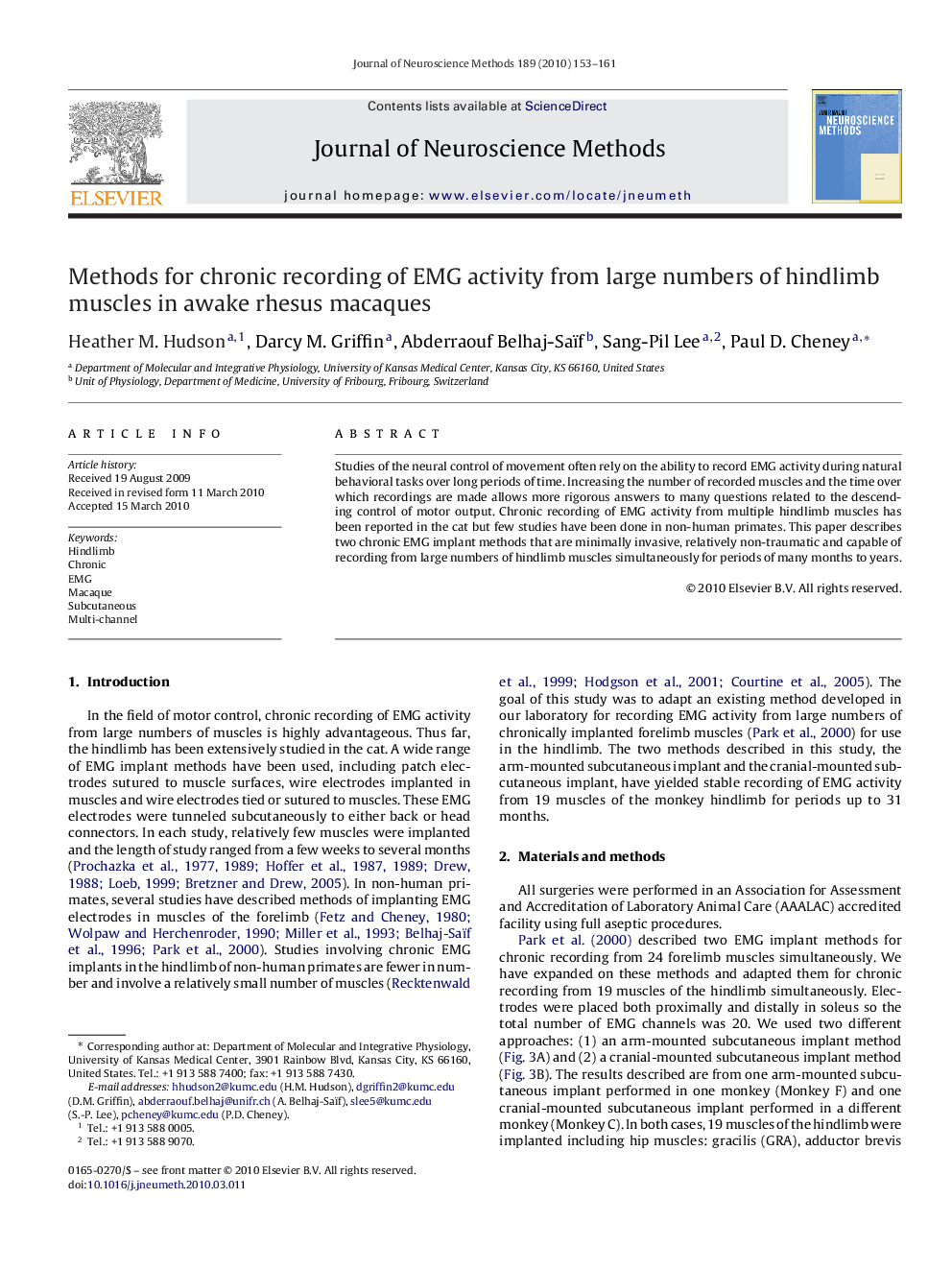 Methods for chronic recording of EMG activity from large numbers of hindlimb muscles in awake rhesus macaques