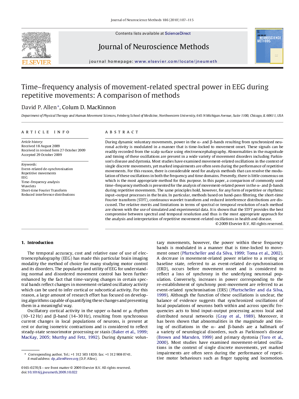 Time–frequency analysis of movement-related spectral power in EEG during repetitive movements: A comparison of methods