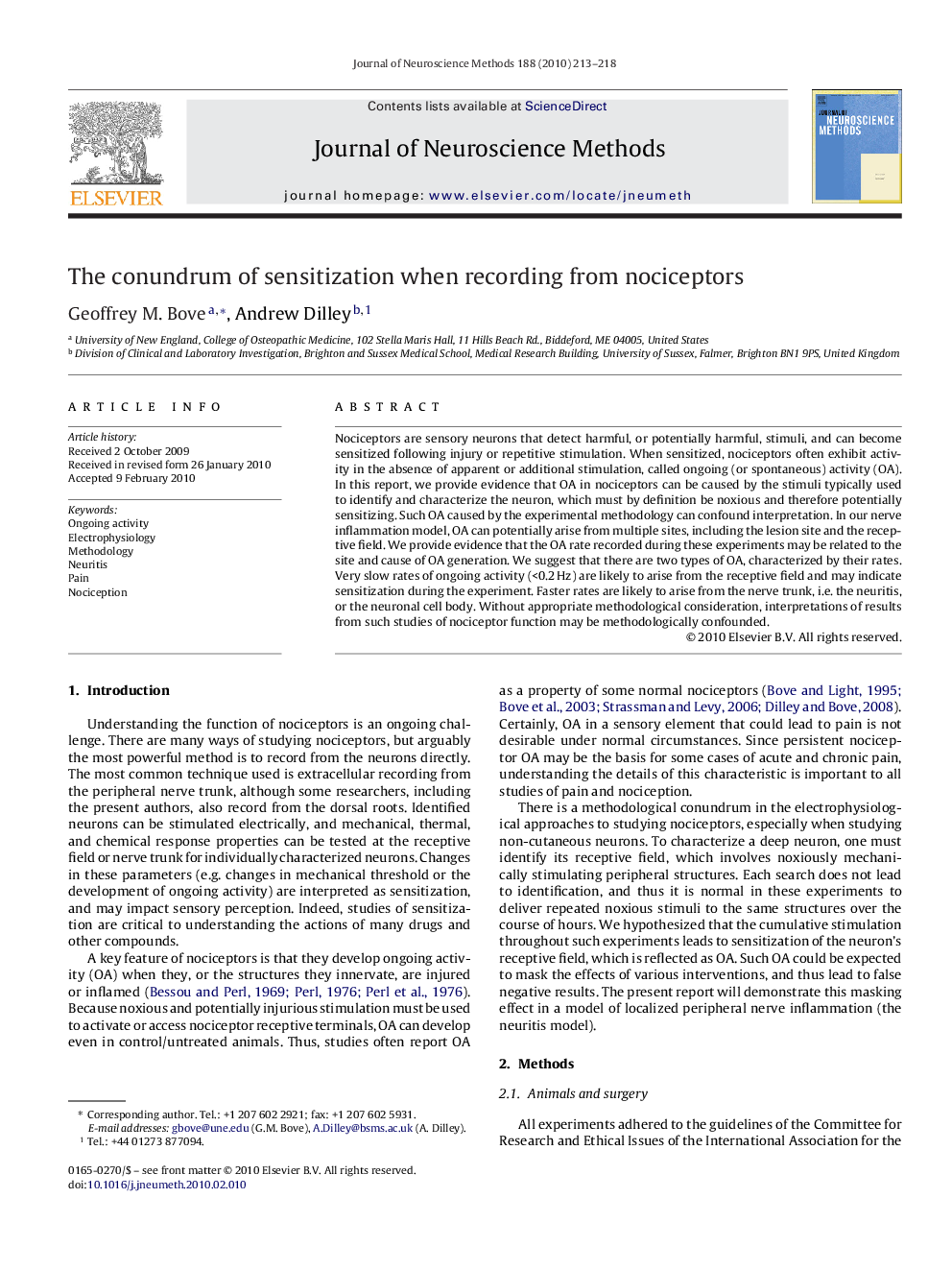 The conundrum of sensitization when recording from nociceptors