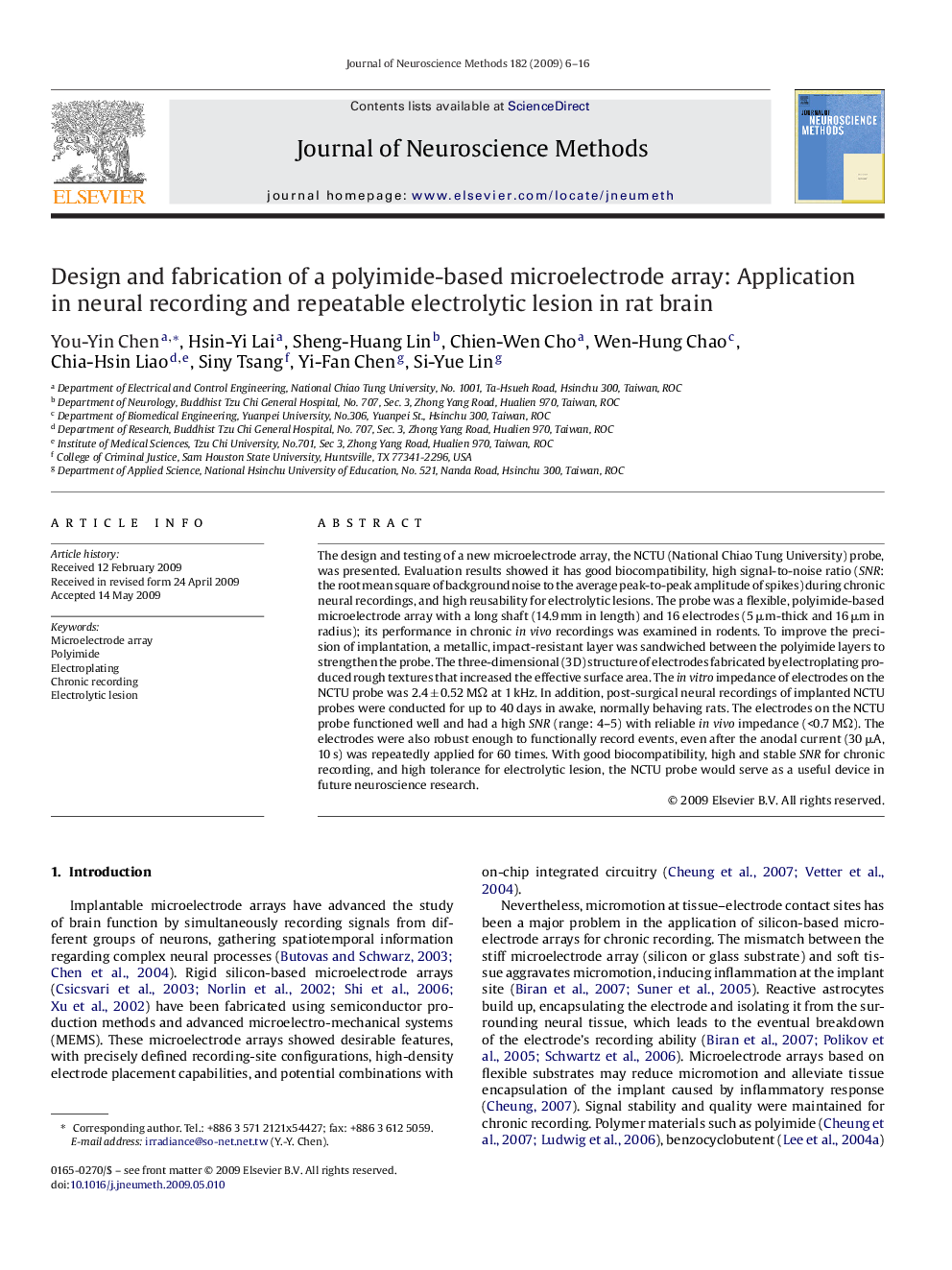 Design and fabrication of a polyimide-based microelectrode array: Application in neural recording and repeatable electrolytic lesion in rat brain