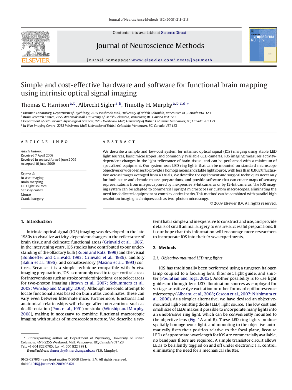 Simple and cost-effective hardware and software for functional brain mapping using intrinsic optical signal imaging