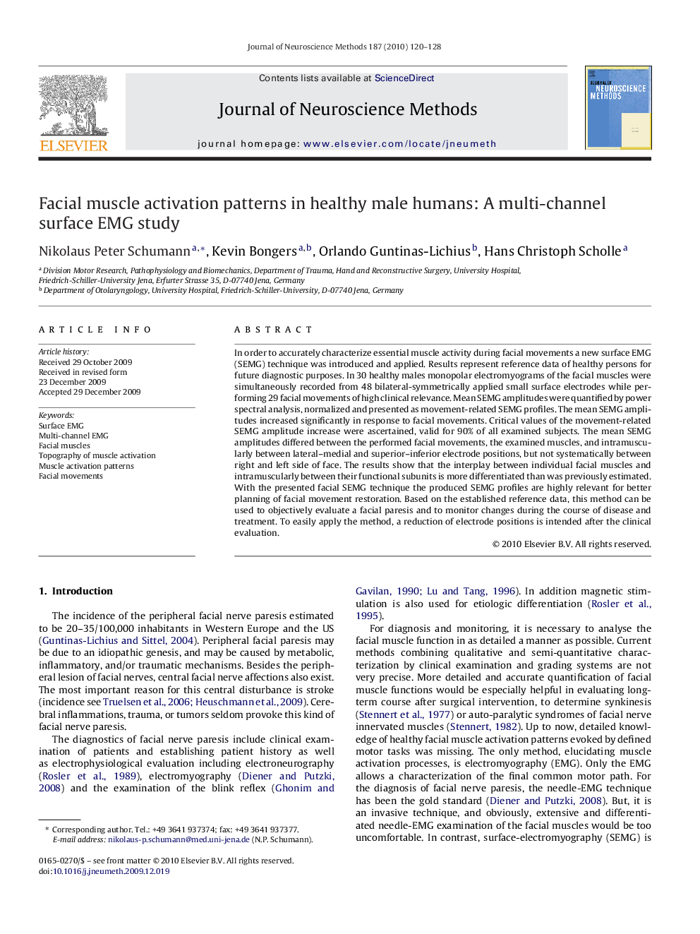 Facial muscle activation patterns in healthy male humans: A multi-channel surface EMG study