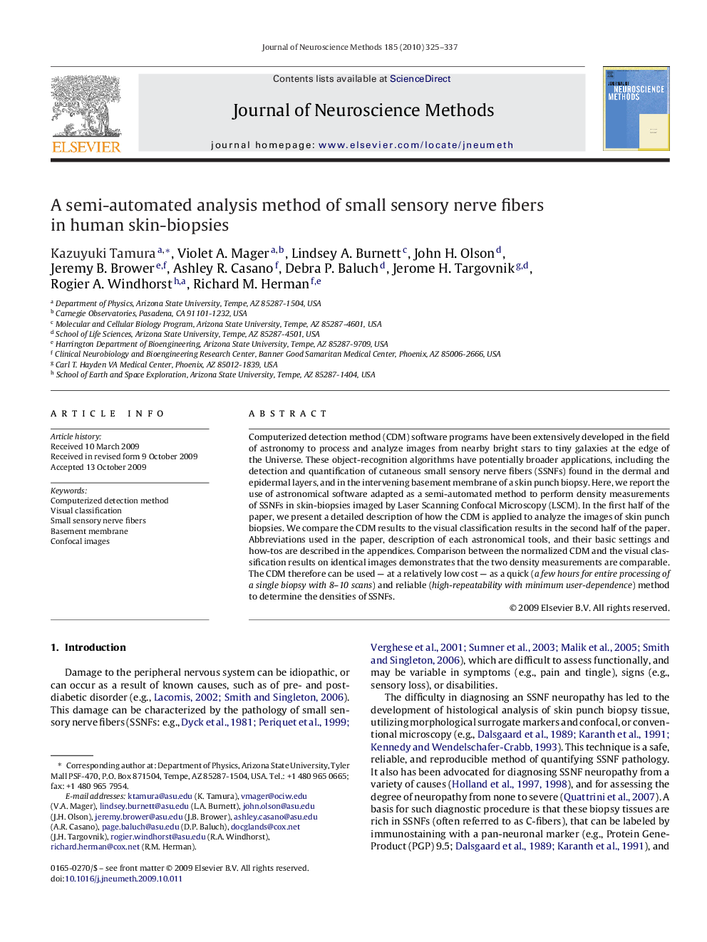 A semi-automated analysis method of small sensory nerve fibers in human skin-biopsies