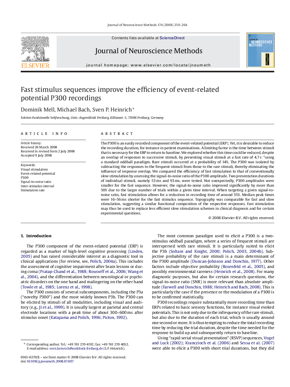 Fast stimulus sequences improve the efficiency of event-related potential P300 recordings