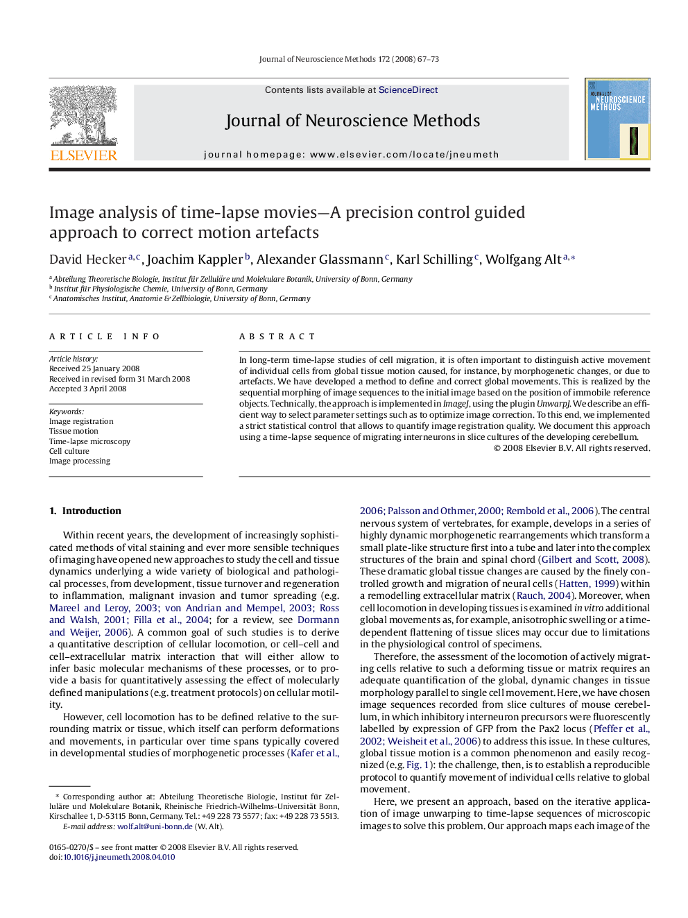 Image analysis of time-lapse movies—A precision control guided approach to correct motion artefacts