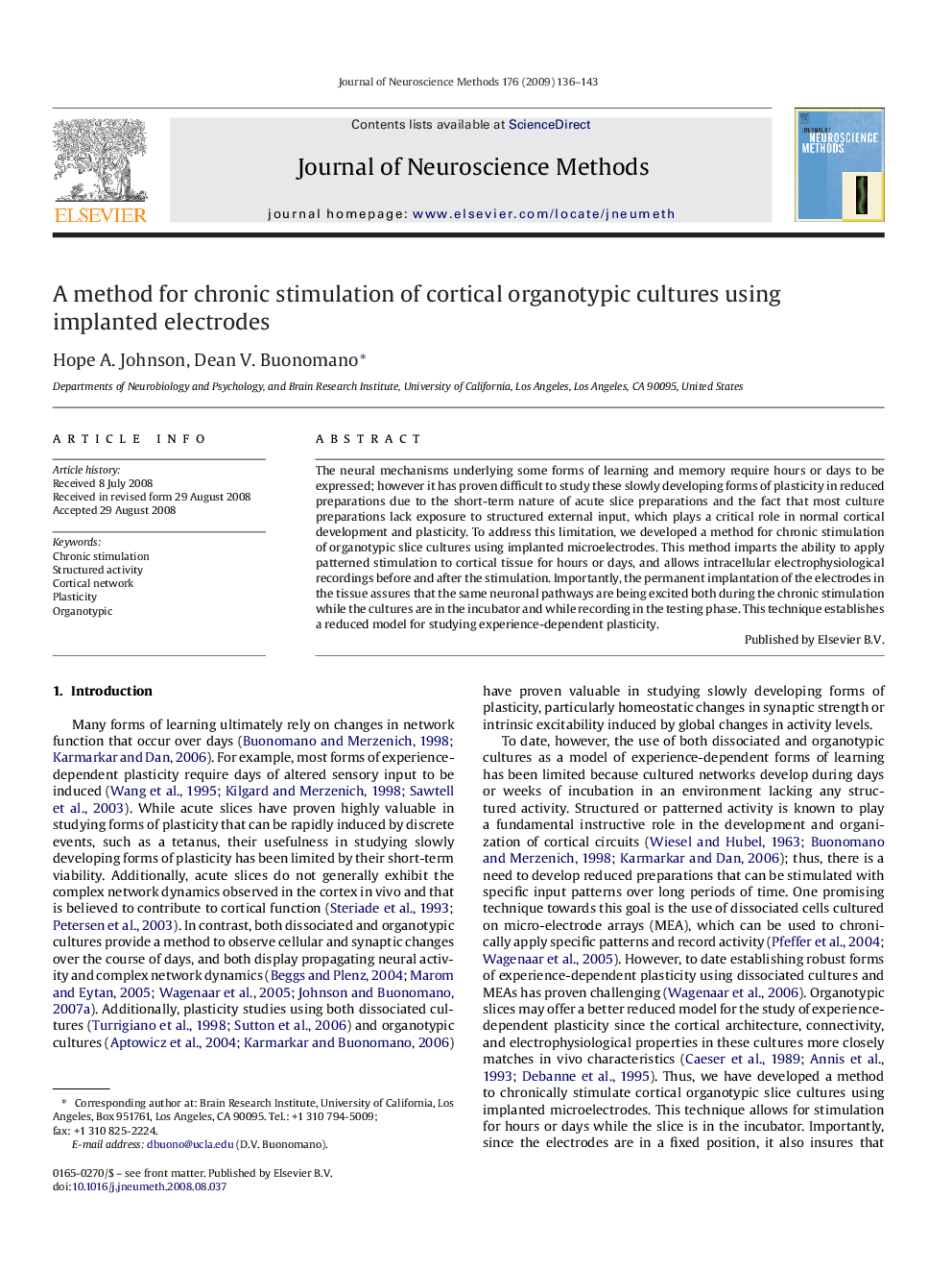 A method for chronic stimulation of cortical organotypic cultures using implanted electrodes