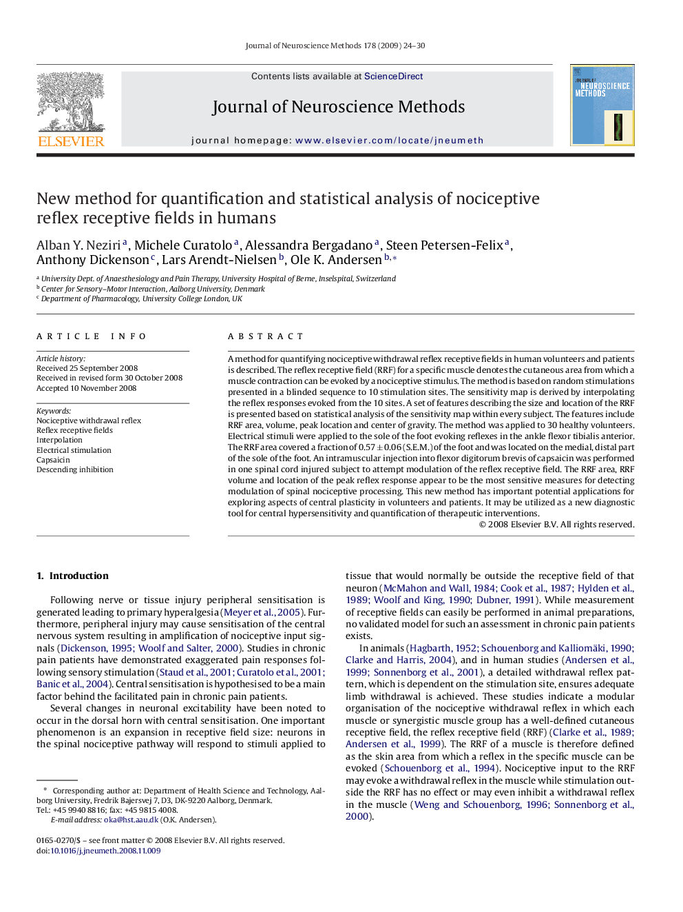 New method for quantification and statistical analysis of nociceptive reflex receptive fields in humans