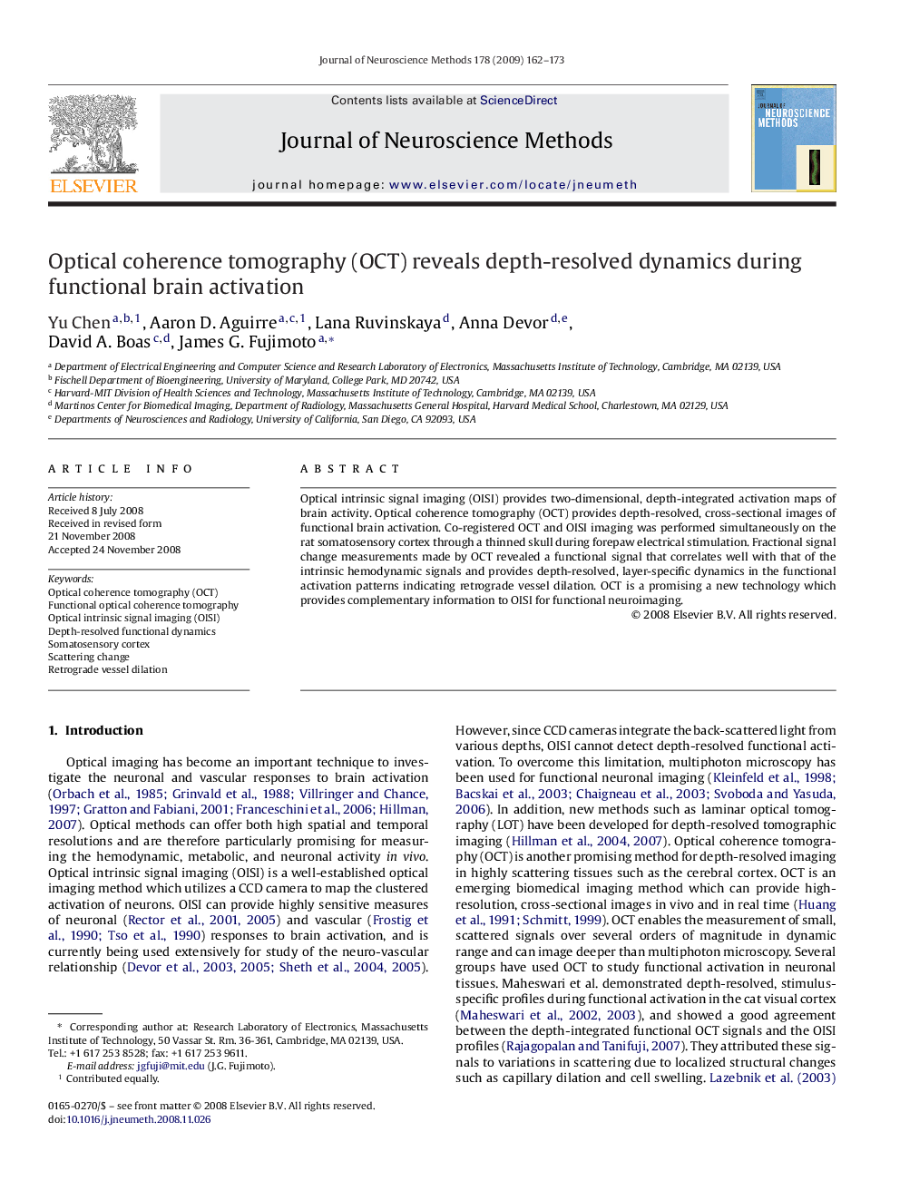 عکس صفحه اول مقاله: Optical coherence tomography (OCT) reveals depth-resolved dynamics during functional brain activation Optical coherence tomography (OCT) reveals depth-resolved dynamics during functional brain activation