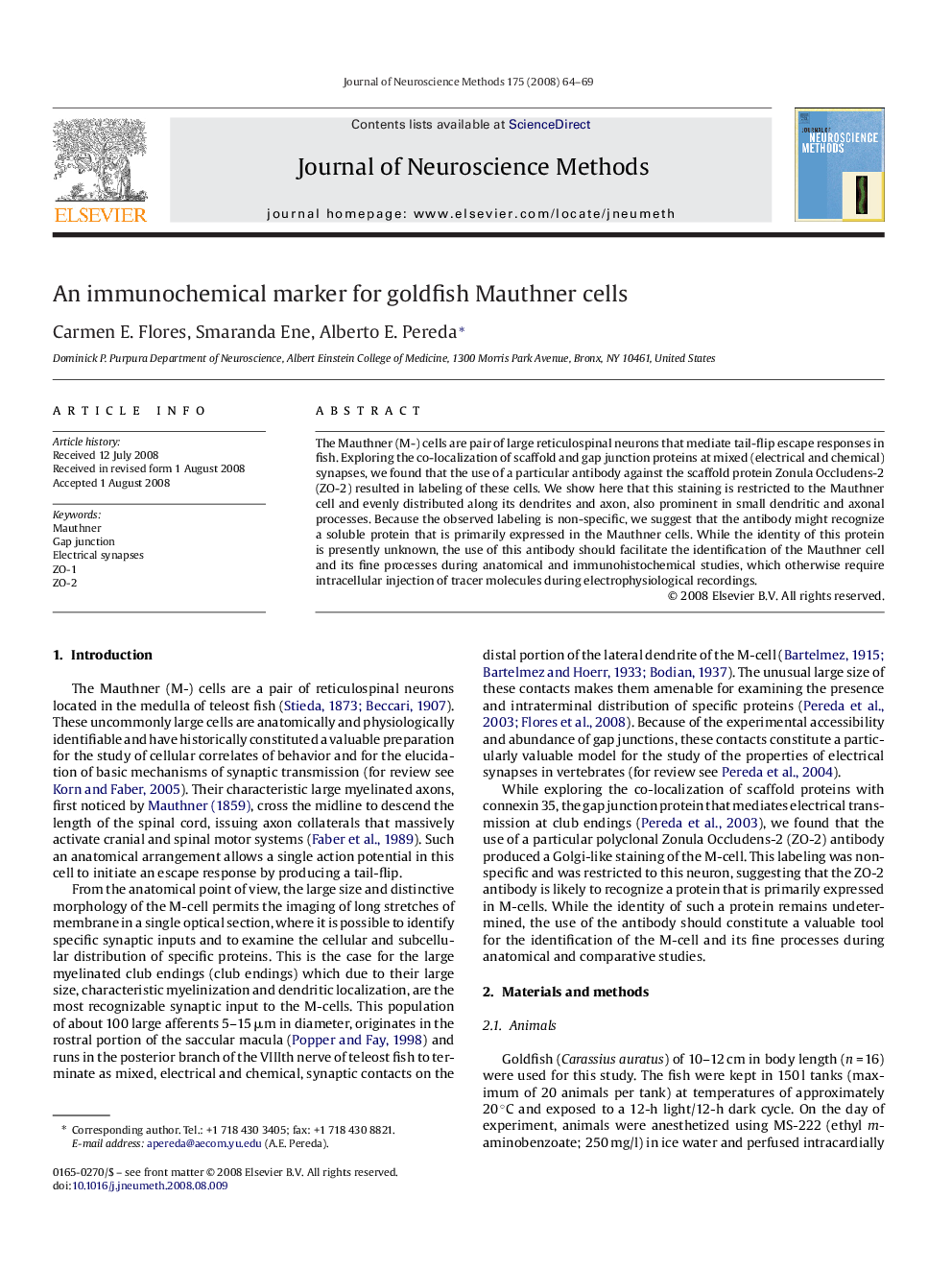 An immunochemical marker for goldfish Mauthner cells