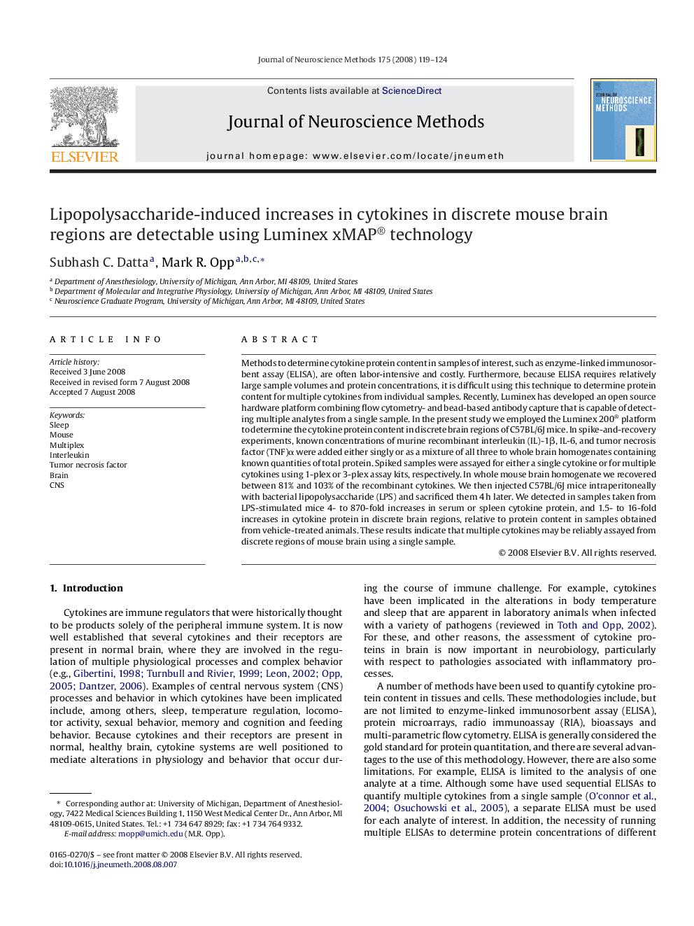 Lipopolysaccharide-induced increases in cytokines in discrete mouse brain regions are detectable using Luminex xMAP® technology