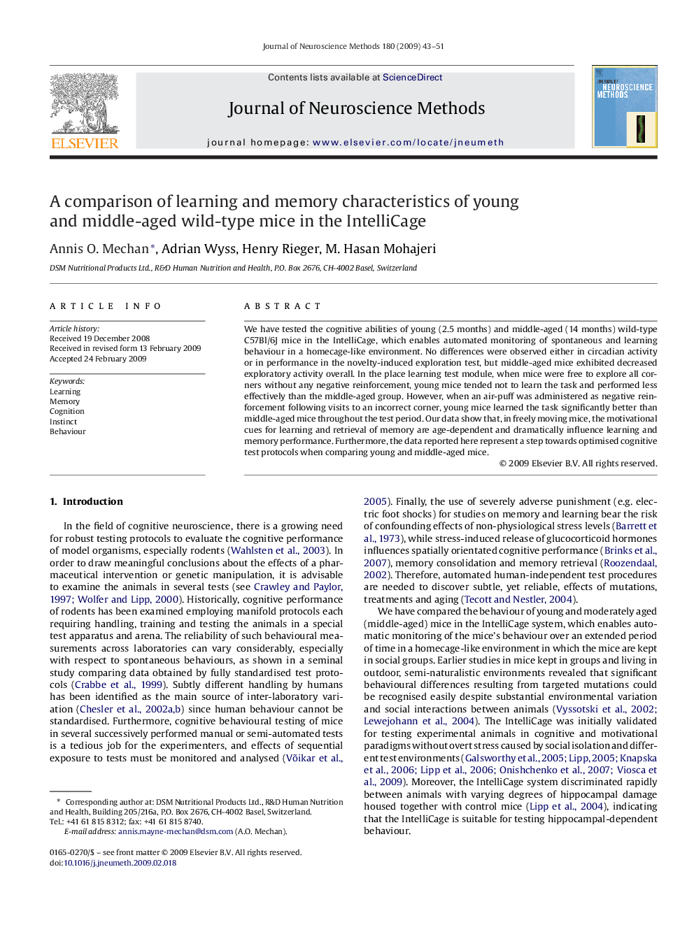 A comparison of learning and memory characteristics of young and middle-aged wild-type mice in the IntelliCage