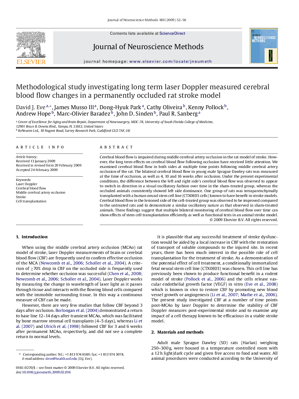 Methodological study investigating long term laser Doppler measured cerebral blood flow changes in a permanently occluded rat stroke model