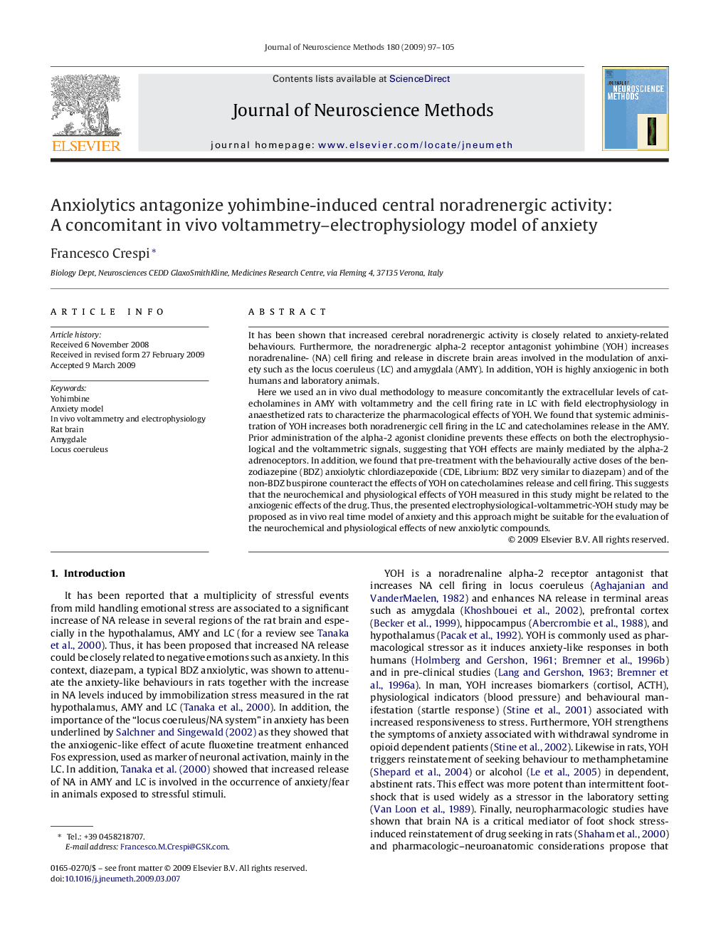 Anxiolytics antagonize yohimbine-induced central noradrenergic activity: A concomitant in vivo voltammetry–electrophysiology model of anxiety