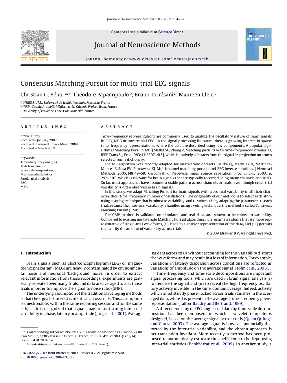 Consensus Matching Pursuit for multi-trial EEG signals